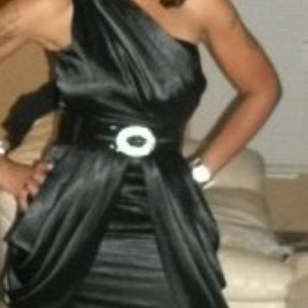 Black Satin One shoulder Mini Dress Size M